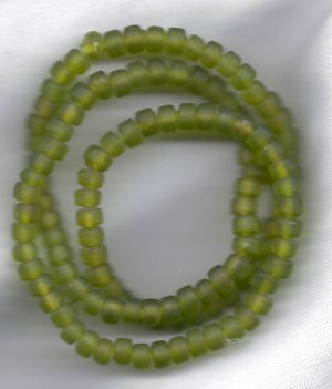 Transparent Matte Peridot 5X3mm Handmade Indian Glass Crow Beads 16" strand