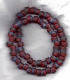 Transparent Matte Red/Blue 9X7mm Handmade Indian Glass Crow Beads 24" strand