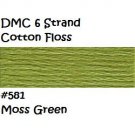 DMC 6 Strnd Cotton Embroidery Floss Moss Green 581