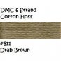 DMC 6 Strnd Cotton Embroidery Floss Drab Brown 611