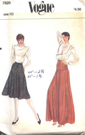 Vogue 7920 Vintage Skirt Sewing Pattern Size 10