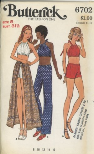 Butterick 6702 Vintage Short-Shorts, Pants, Wrap Skirt and Top Sewing Pattern