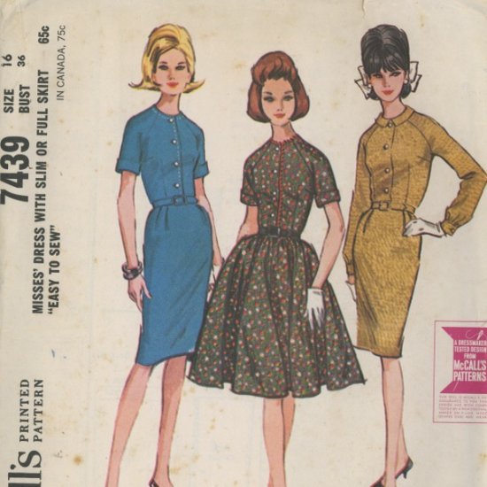 McCall's 7439 Vintage 1964 Rockabilly Flare Dress or Wiggle Dress ...