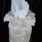 FLOWER  IVORY FABRIC HAND MADE EMBROIDERY  TISSUE BOX COVER