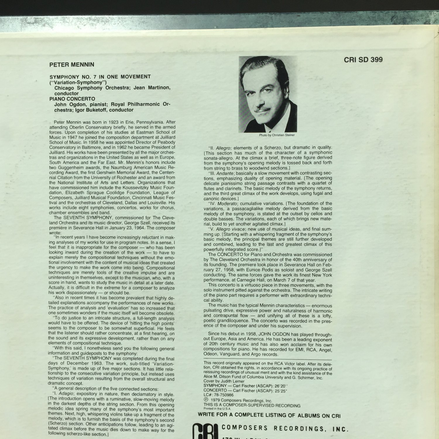 Peter Mennin Symphony No. 7 Jean Martinon Chicago Royal Igor Buketoff ...