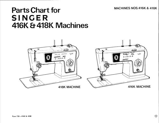 Singer 416K Sewing Machine Parts Lists and Exploded Views etc