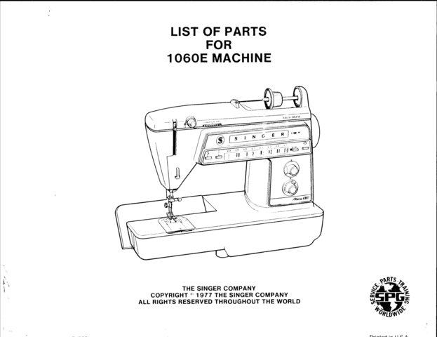 Singer 1036E Sewing Machine Parts Lists and Exploded Views etc
