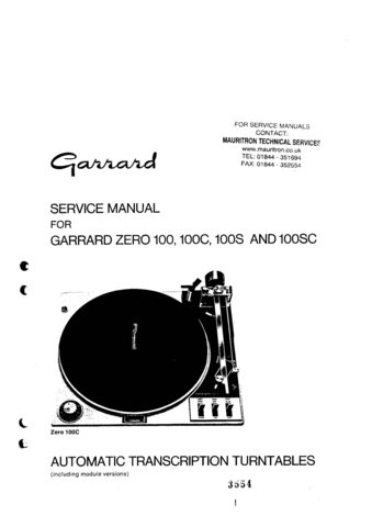 garrard zero 100 100c 100s 100sc service manual