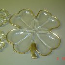 clover glass dishes with gold colored trim 1 large 3 smaller dishes