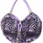 LEOPARD TIGER SKIN LEATHER HOBO HANDBAG PURSE BAG TAUPE