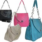 Rhinestone Crystal Stud Faux Leather Handbag Purse Bag Black Blue Pink White