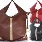 Fashion Designer Inspired Leather Chain Handle Handbag Black Brown Burgundy Red