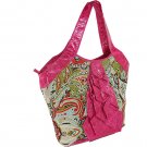 Designer Inspired Paisley Print Ladies Ruffle Tassel Handbag Fuchsia Pink Tan