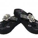 Rhinestone Flower Ladies  Flip Flops with Rhinestone Lining Black