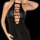Sexy Black Stretch Chemise Dress with Plunge Neckline, Open Back and Matching Thong