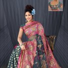 Grey & Pink color Shimmer & Net saree with BP.