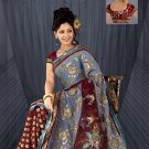 Maroon & Grey color Shimmer & net saree with BP.