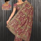 Dark Coral color Georgette Saree with BP.