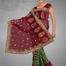 Maroon & green color net & saree with BP.