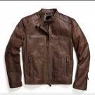 Mens round neck leather jacket