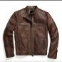 Mens round neck leather jacket
