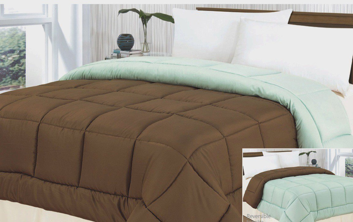 Down Alternative Reversible Aqua/Coffee Comforter(B2121)