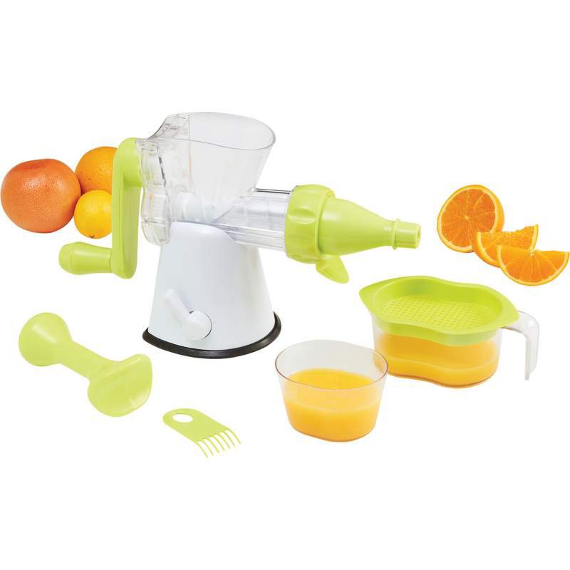 Hand Crank Single Auger Juicer with Container and Straining Lid