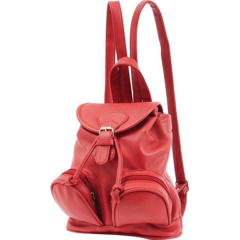 Ladies Red Backpack Purse Features Drawstring with Snap Closure