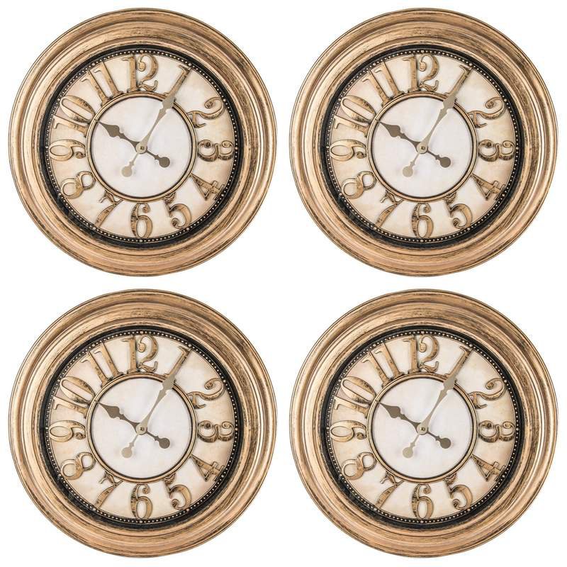 24” Antique Gold Round Wall Clock, Case Pack of 4 Pieces