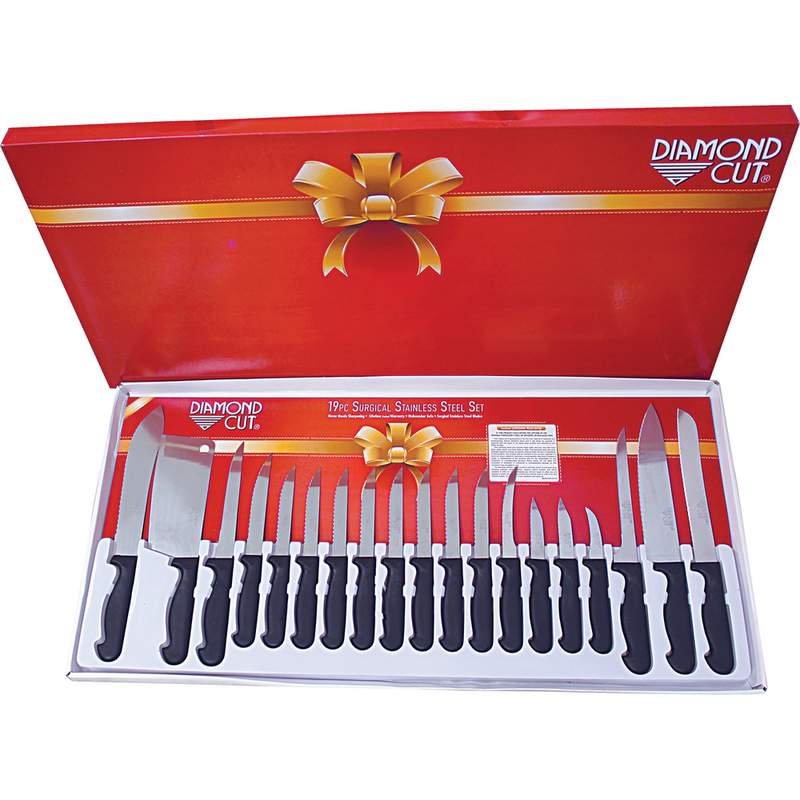 Diamond Cut 19pc Polypropylene And Surgical Stainless Steel Cutlery