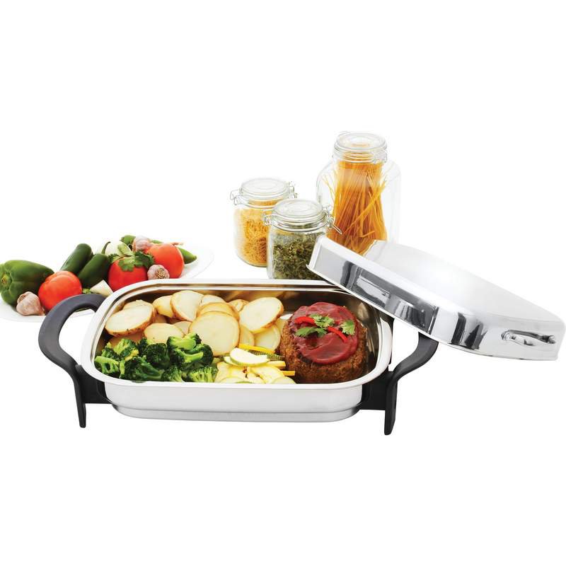 16" Rectangular Stainless Steel Electric Skillet with Dome Cover
