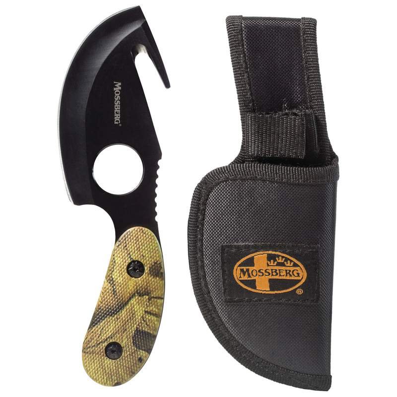 Fixed Blade Skinning Knife With Gut Hook And Camouflage Handle