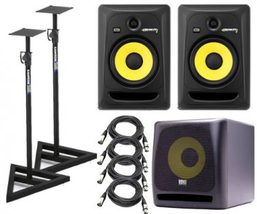 KRK RP8G3-NA Rokit 8 Generation 3 (Pair) + KRK K10S + Stands (Pair) + (4) XLR Cables 18ft