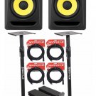 (2) KRK RP8-G3 Rokit Powered 8" Powered Studio Monitors+Stands+MOPAD+4 Cables