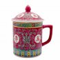 Porcelain Tea Cup - Fuchsia/Rose Red Calligraphy