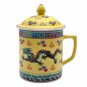 Porcelain Tea Cup - Yellow/Green Dragon & Symbols