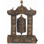 Antiquated Enshrined Prayer Wheel with Eight Auspicious Symbols and Gemstones