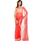 Red Lukhnavi Chikan Sari with All-Over Bootis