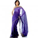 Indigo South Cotton Sari with Rudraksha Border and Checks