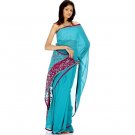 Sea-Green Sari with Sequins and Threadwork