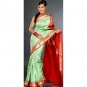 Tea Green and Red Kanjivaram Sari with Golden Thread Weave