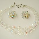 Vintage 2 Strand AB Glass Crystal  Beads Necklace & Earrings