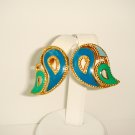 Vintage Clip Back Earrings Signed Avon Paisley