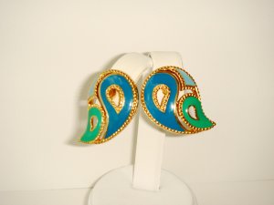 Vintage Clip Back Earrings Signed Avon Paisley