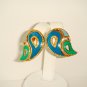 Vintage Clip Back Earrings Signed Avon Paisley