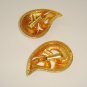 Vintage Clip Back Earrings Signed Avon Paisley
