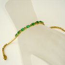 Vintage Green Glass  Rhinestones Bracelet