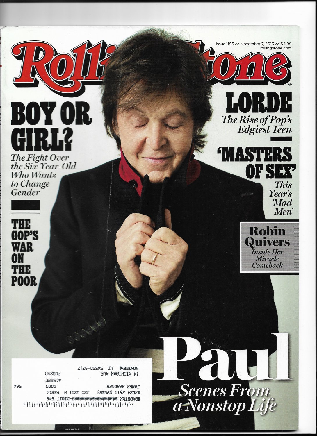 Rolling Stone Magazine November 7 2013 Paul McCartney Cover