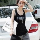 TD7B3 Black "TOKYO" printed tank top