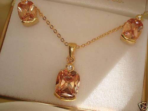 Champane CZ Necklace & Earring SET.